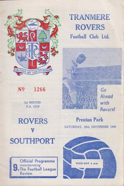 Tranmere Rovers v Southport Match Programme 1968-11-16